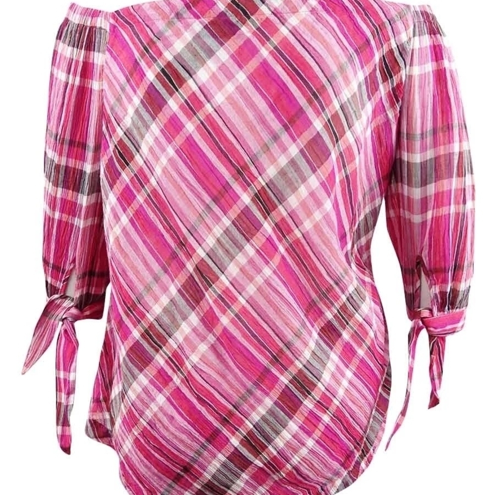 Ralph Lauren Pink Plaid Off-Shoulder Blouse
